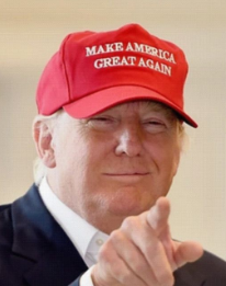 Donald Trump wearing a red hat