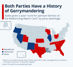 US map showing states with partisan gerrymandering